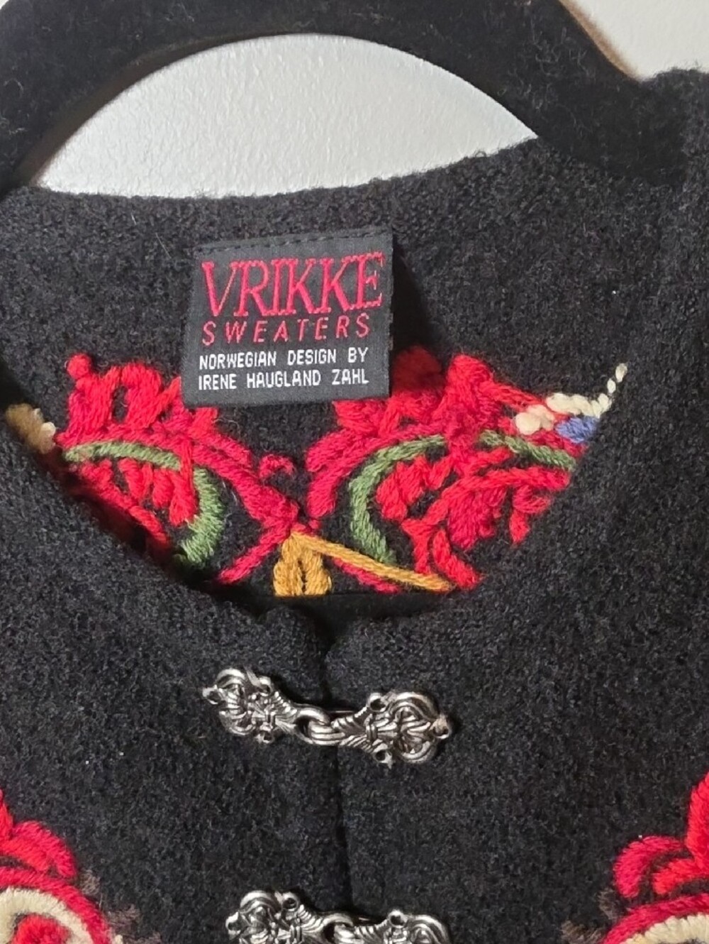 Vrikke Norwegian Black Wool Vest with Red Embroidered Accents Colorful Tradition - Picture 2 of 8